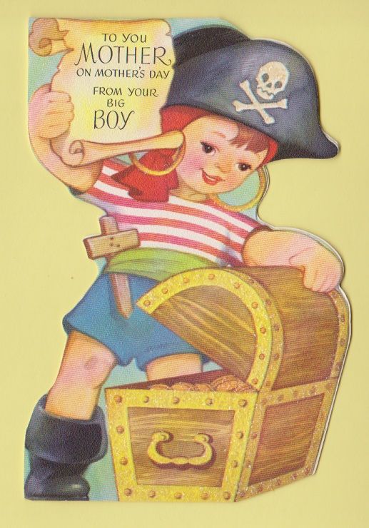 vintage 1959 mother"s day card from son with pirate theme and