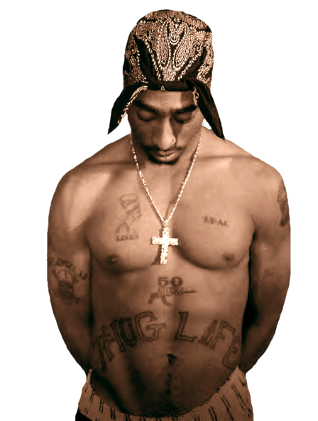  away with a huge Thug Life tattoo across his entire abdomen Tupac
