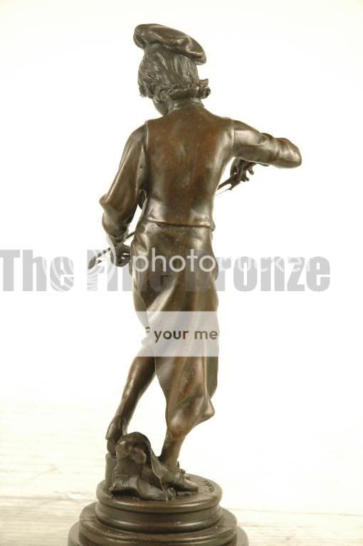 SIGNED Gaudez, Bronze violin player statue LULLI ENFANT Sculpture 